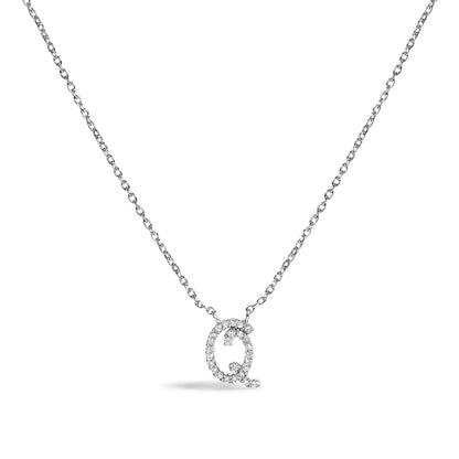 10K White Gold Diamond Accent  A-Z Initial Script Style Pendant Necklace
