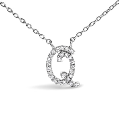 10K White Gold Diamond Accent  A-Z Initial Script Style Pendant Necklace