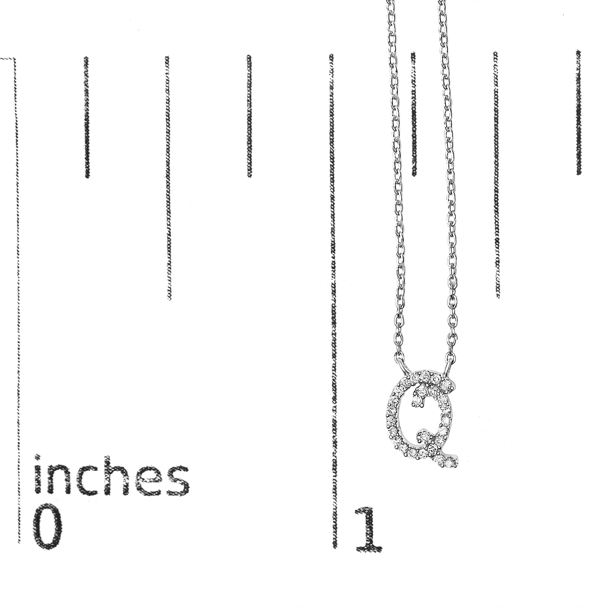 10K White Gold Diamond Accent  A-Z Initial Script Style Pendant Necklace