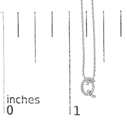 10K White Gold Diamond Accent  A-Z Initial Script Style Pendant Necklace