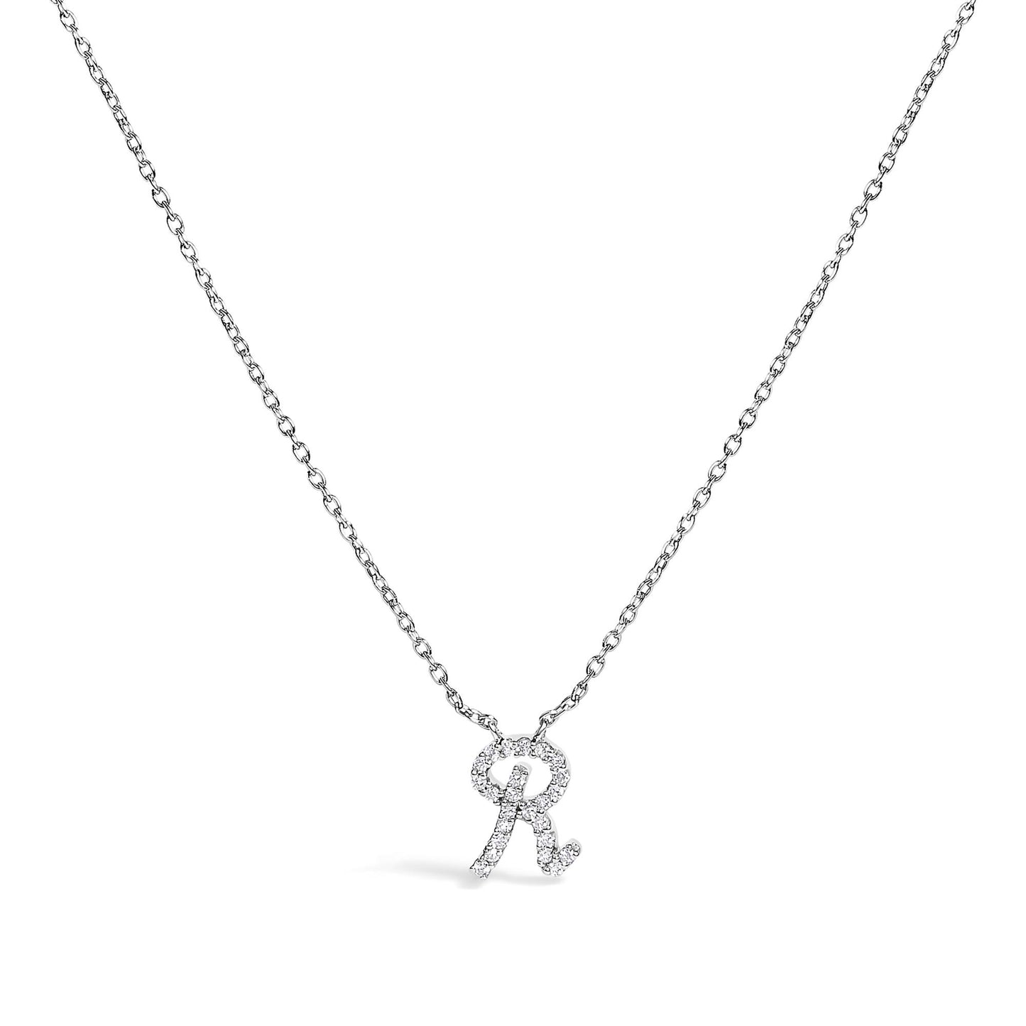 10K White Gold Diamond Accent  A-Z Initial Script Style Pendant Necklace