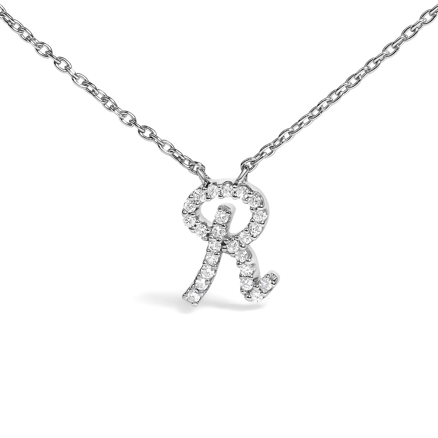 10K White Gold Diamond Accent  A-Z Initial Script Style Pendant Necklace