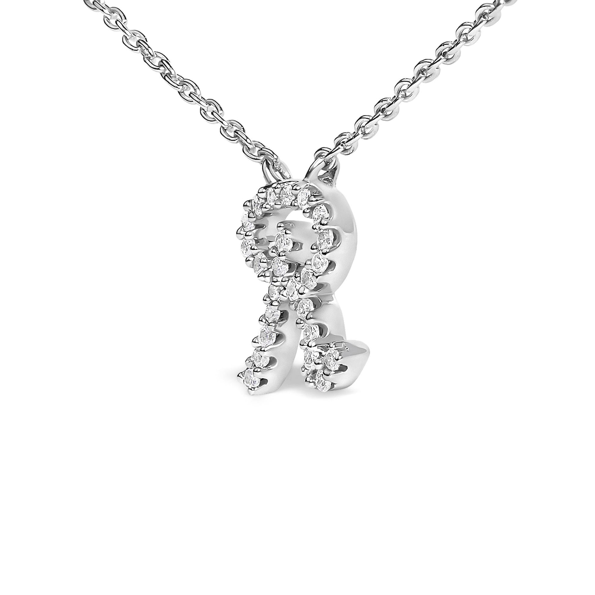 10K White Gold Diamond Accent  A-Z Initial Script Style Pendant Necklace