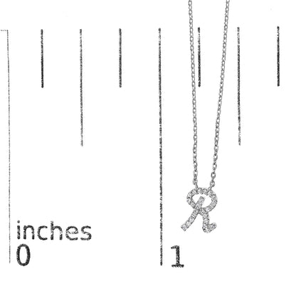 10K White Gold Diamond Accent  A-Z Initial Script Style Pendant Necklace