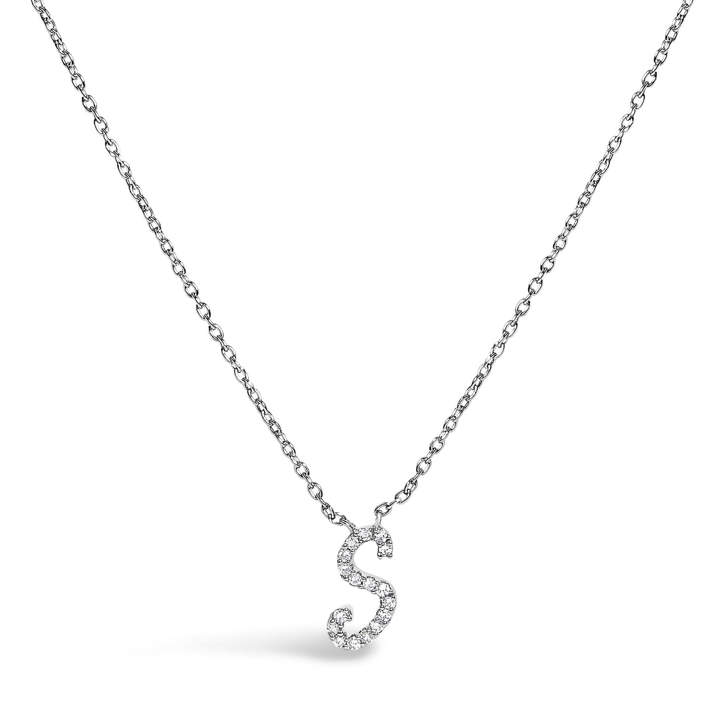 10K White Gold Diamond Accent  A-Z Initial Script Style Pendant Necklace
