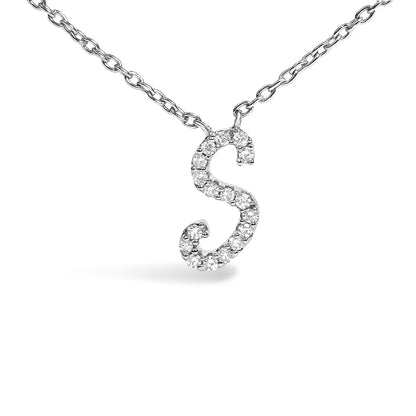 10K White Gold Diamond Accent  A-Z Initial Script Style Pendant Necklace