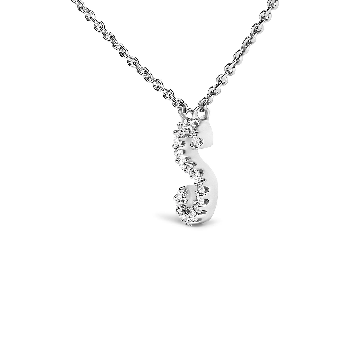 10K White Gold Diamond Accent  A-Z Initial Script Style Pendant Necklace