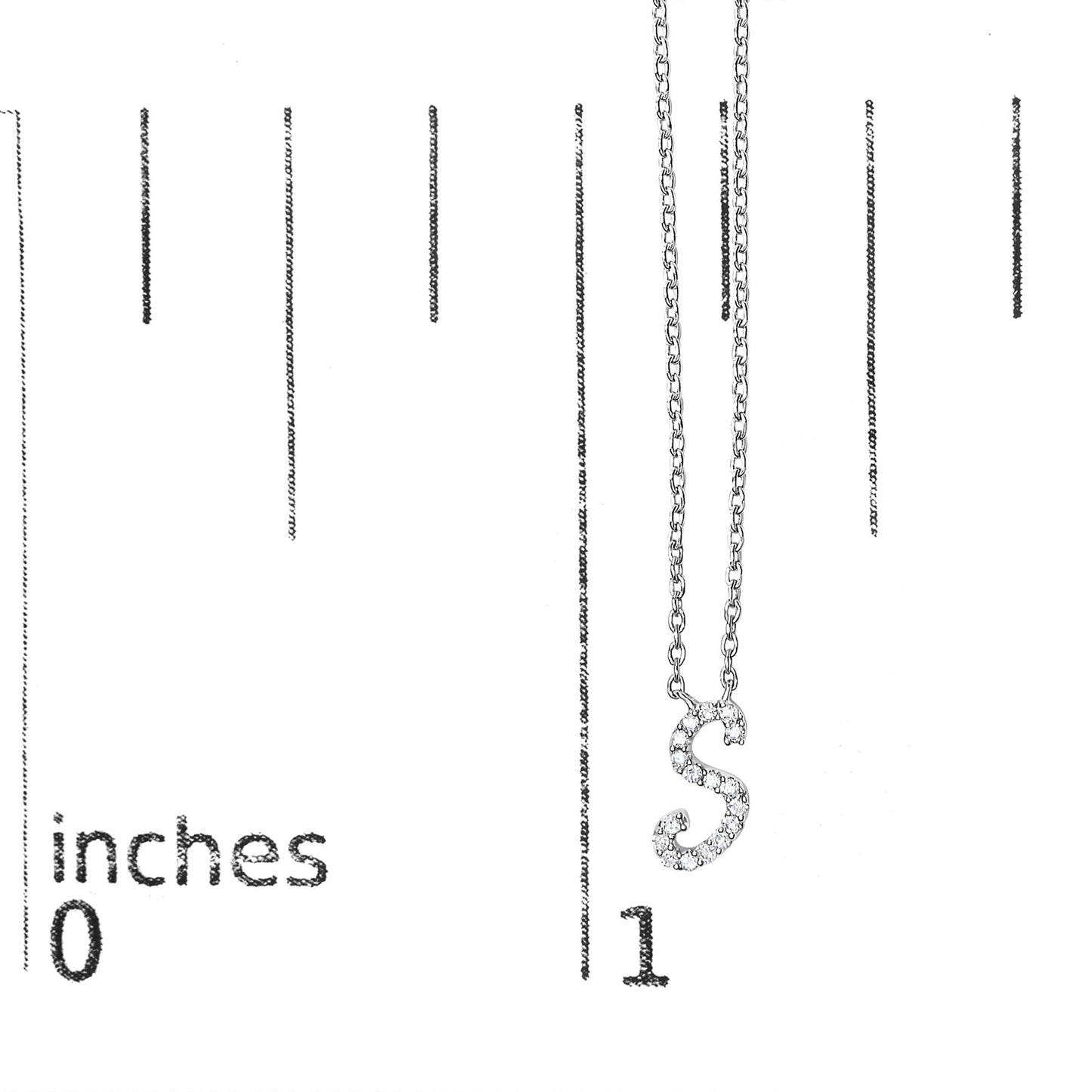 10K White Gold Diamond Accent  A-Z Initial Script Style Pendant Necklace