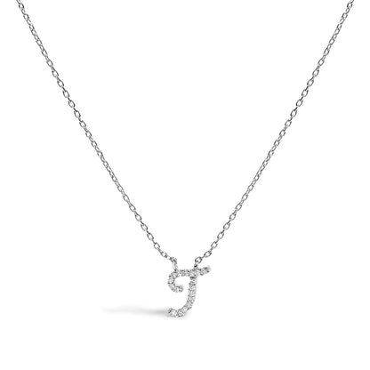 10K White Gold Diamond Accent  A-Z Initial Script Style Pendant Necklace