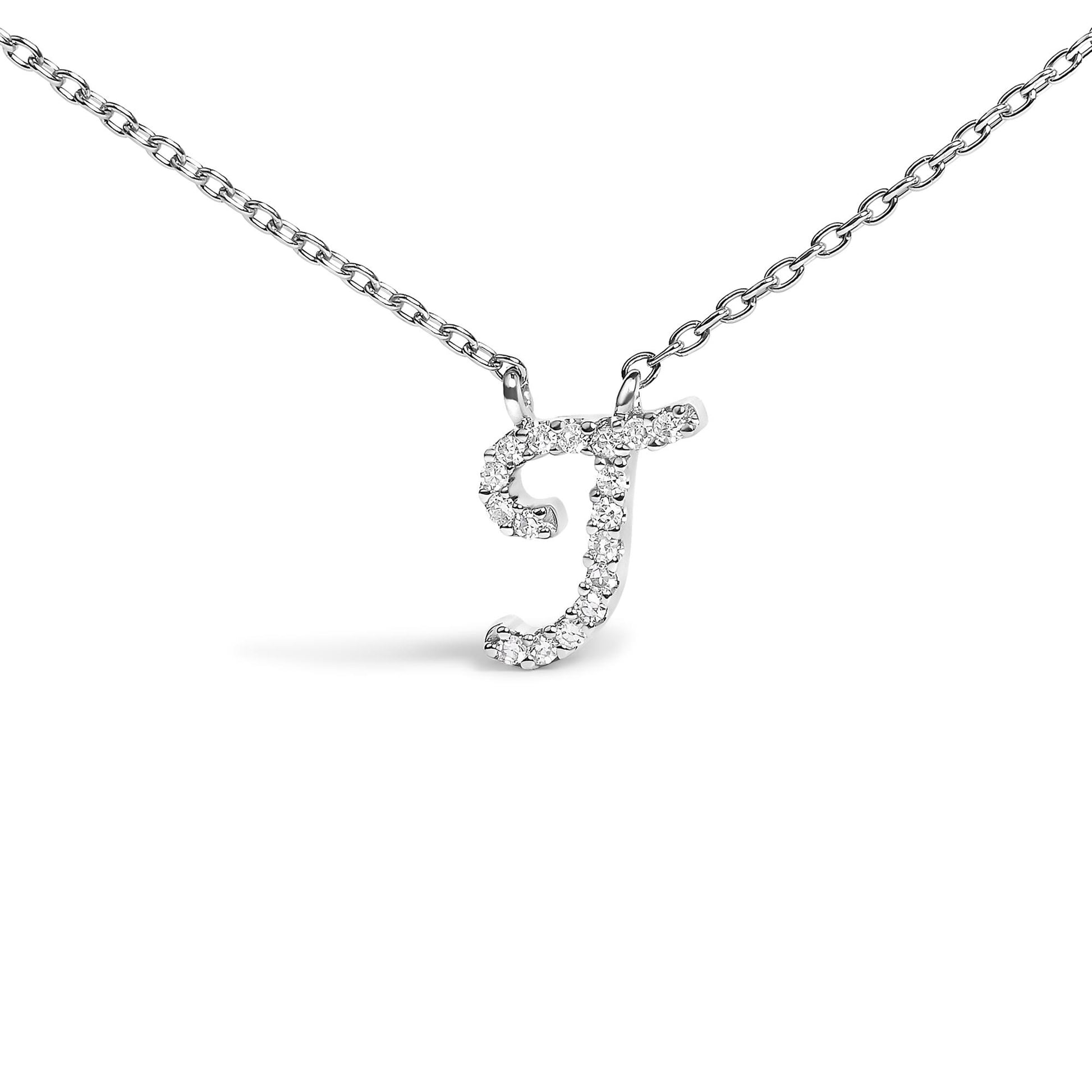 10K White Gold Diamond Accent  A-Z Initial Script Style Pendant Necklace