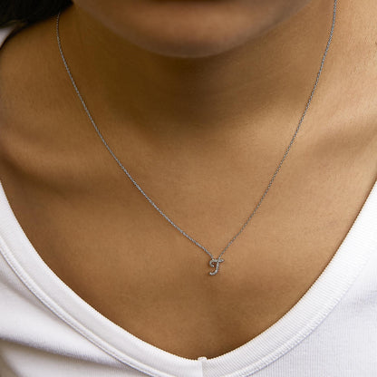 10K White Gold Diamond Accent  A-Z Initial Script Style Pendant Necklace