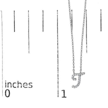 10K White Gold Diamond Accent  A-Z Initial Script Style Pendant Necklace