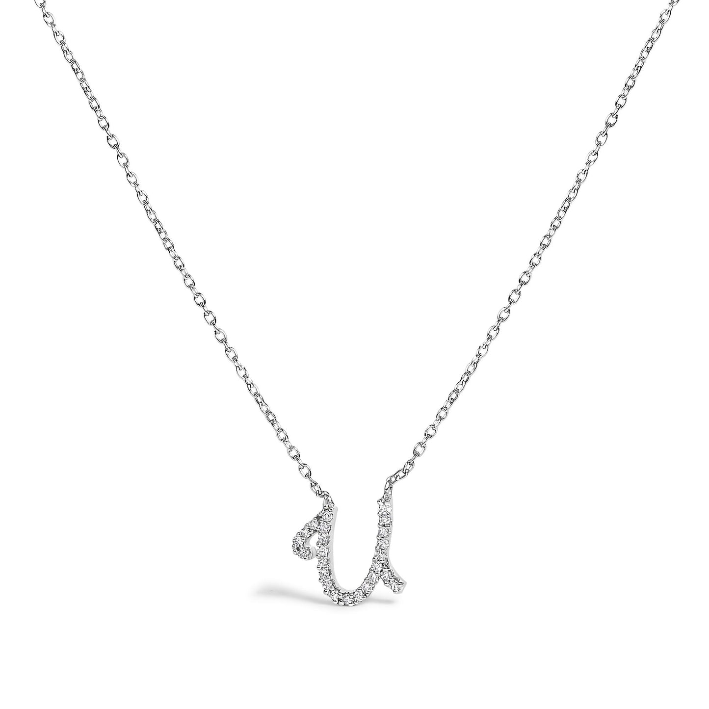 10K White Gold Diamond Accent  A-Z Initial Script Style Pendant Necklace