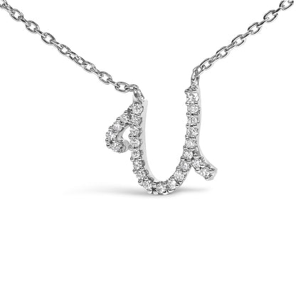10K White Gold Diamond Accent  A-Z Initial Script Style Pendant Necklace