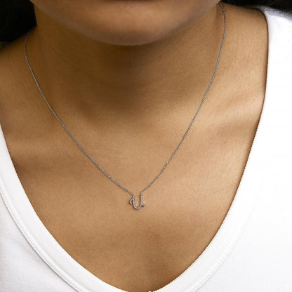 10K White Gold Diamond Accent  A-Z Initial Script Style Pendant Necklace