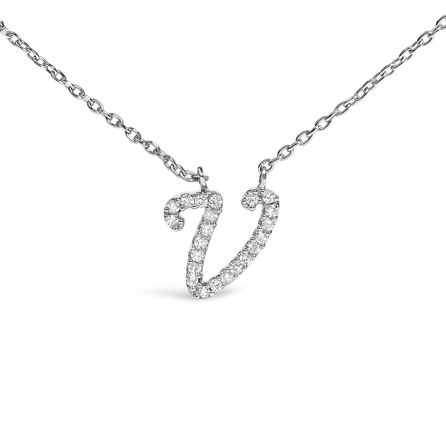 10K White Gold Diamond Accent  A-Z Initial Script Style Pendant Necklace