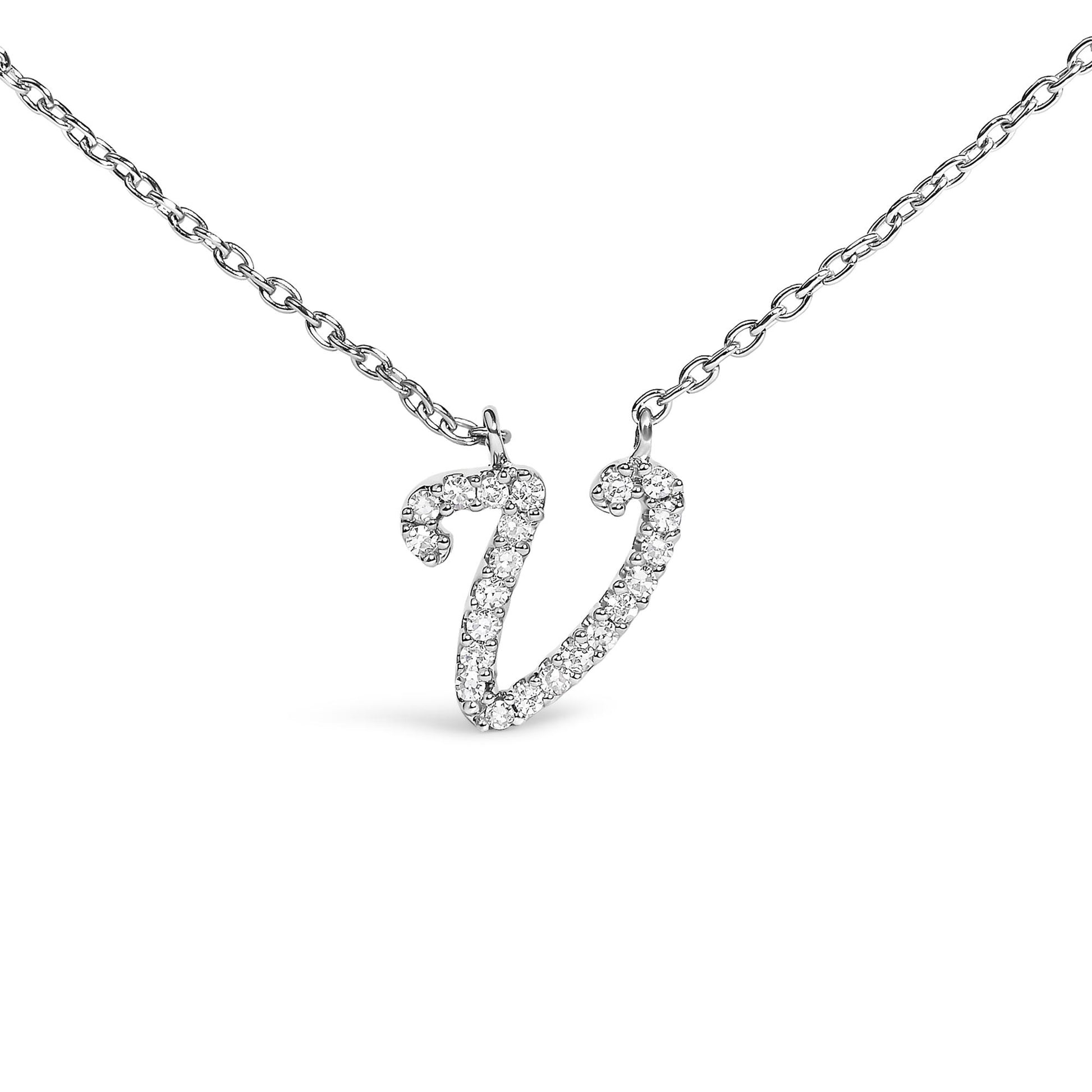 10K White Gold Diamond Accent  A-Z Initial Script Style Pendant Necklace