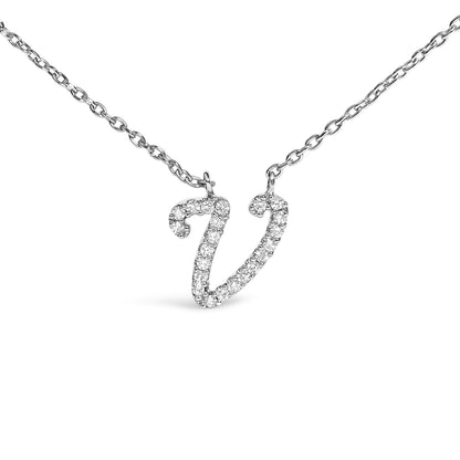 10K White Gold Diamond Accent  A-Z Initial Script Style Pendant Necklace
