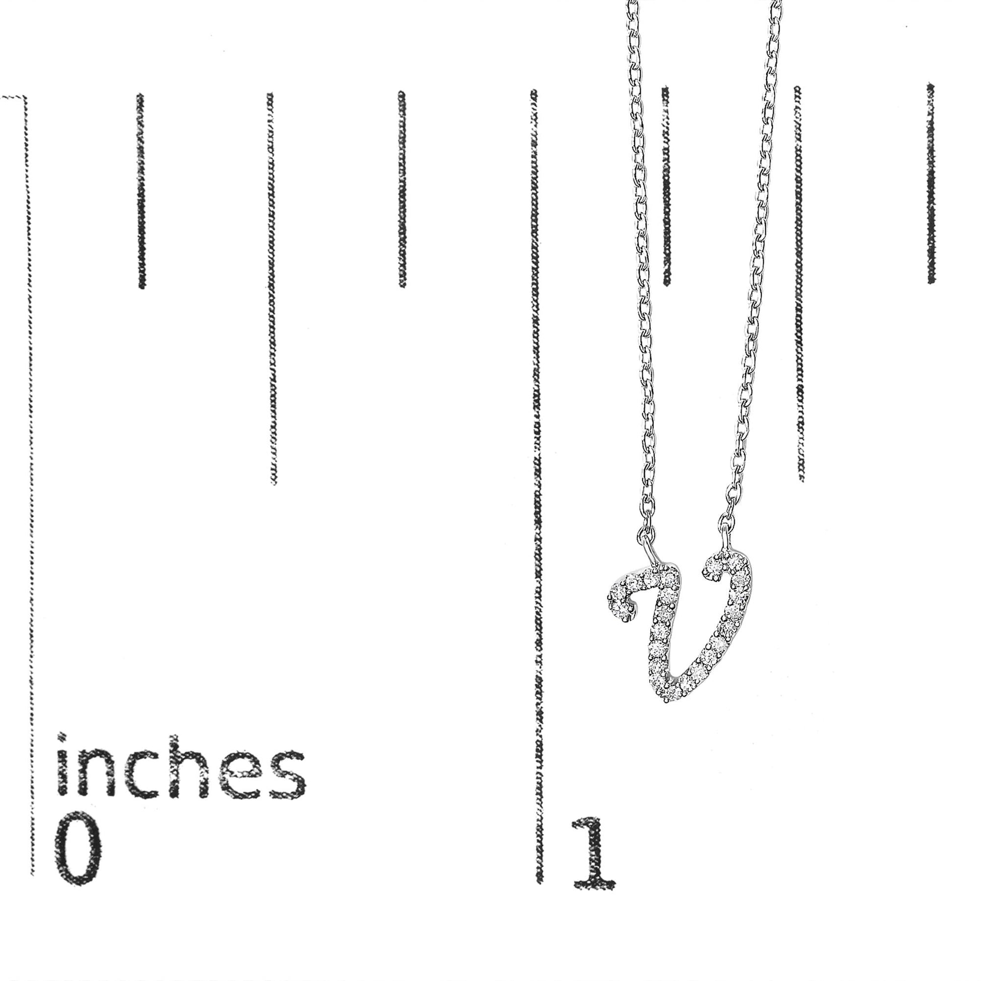 10K White Gold Diamond Accent  A-Z Initial Script Style Pendant Necklace