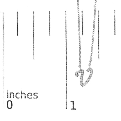 10K White Gold Diamond Accent  A-Z Initial Script Style Pendant Necklace