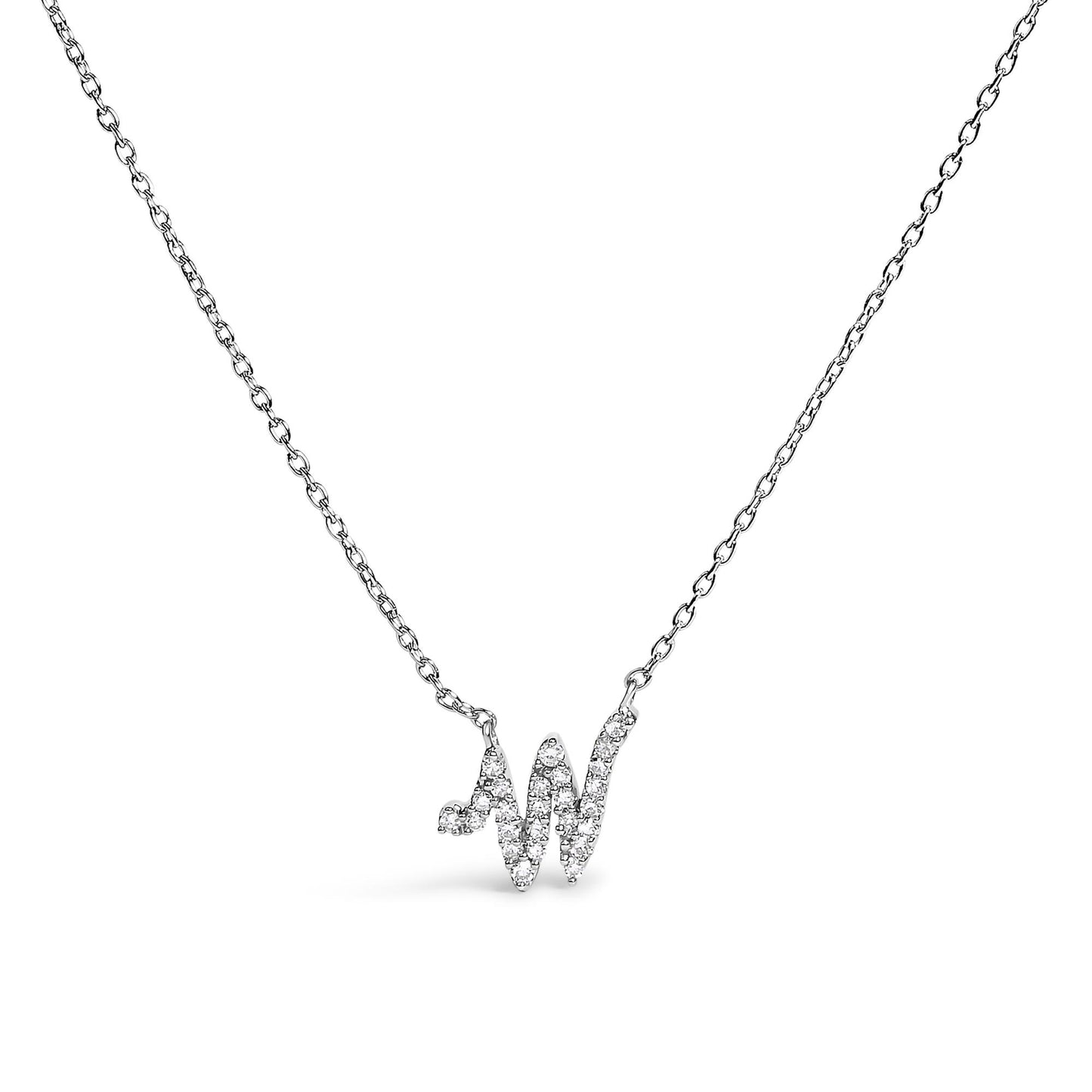 10K White Gold Diamond Accent  A-Z Initial Script Style Pendant Necklace