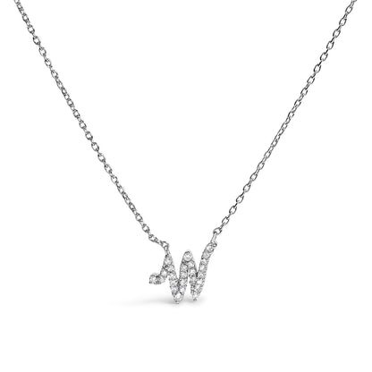 10K White Gold Diamond Accent  A-Z Initial Script Style Pendant Necklace
