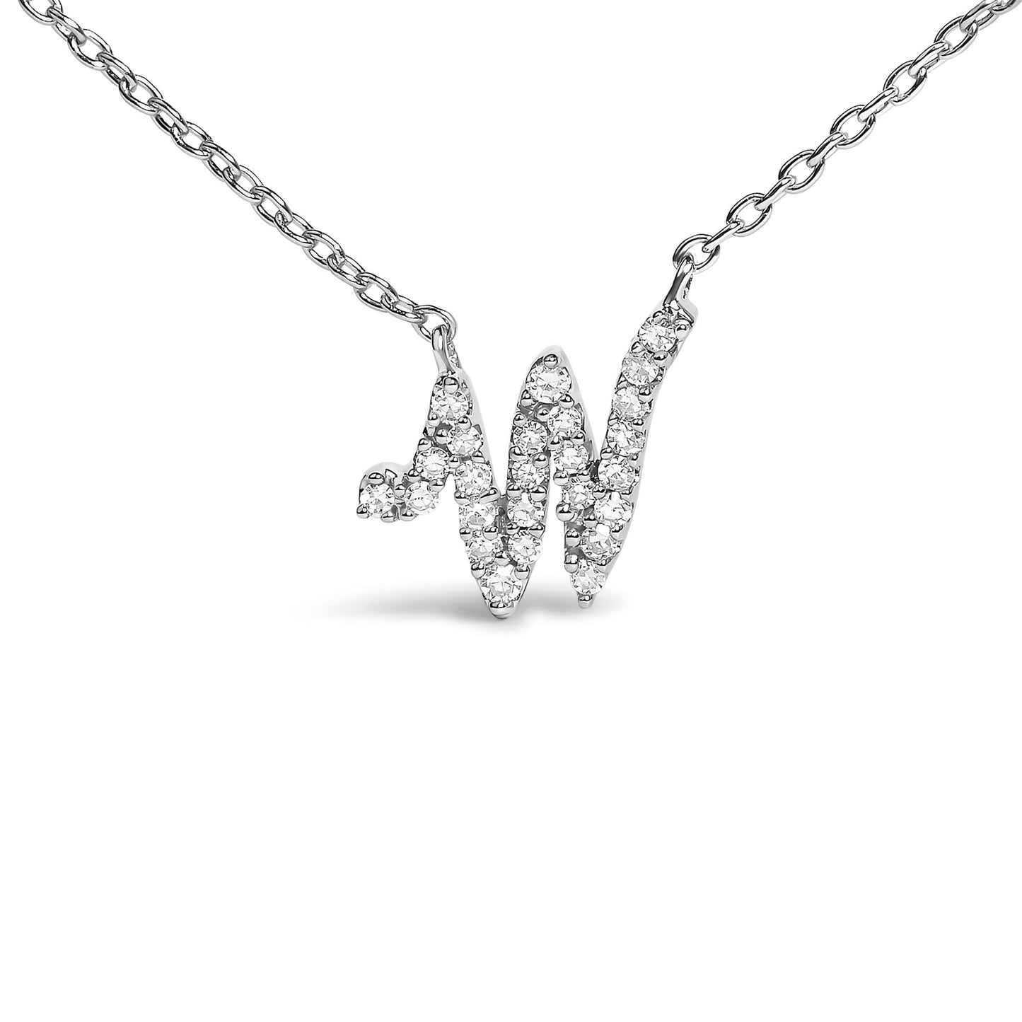 10K White Gold Diamond Accent  A-Z Initial Script Style Pendant Necklace
