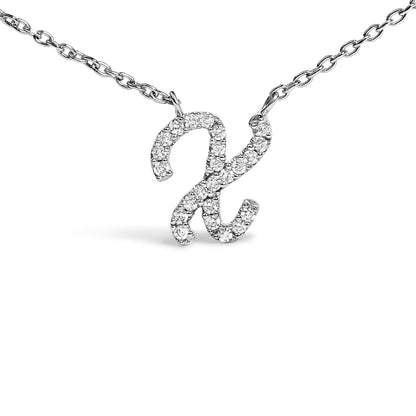 10K White Gold Diamond Accent  A-Z Initial Script Style Pendant Necklace