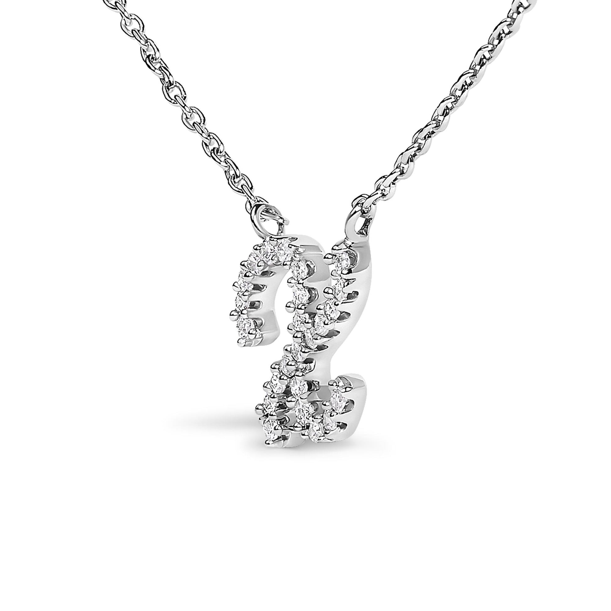 10K White Gold Diamond Accent  A-Z Initial Script Style Pendant Necklace