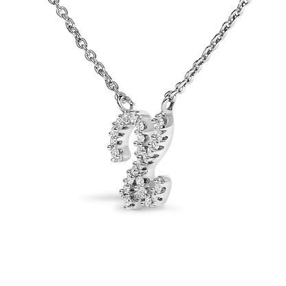 10K White Gold Diamond Accent  A-Z Initial Script Style Pendant Necklace