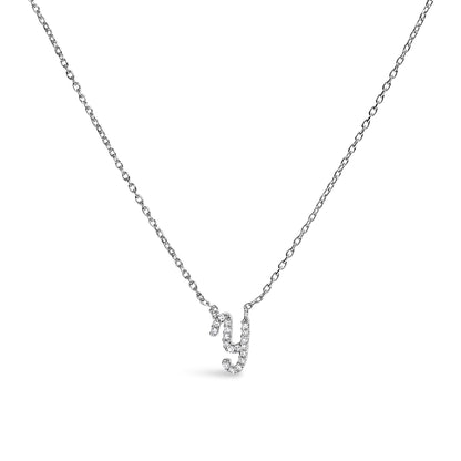 10K White Gold Diamond Accent  A-Z Initial Script Style Pendant Necklace