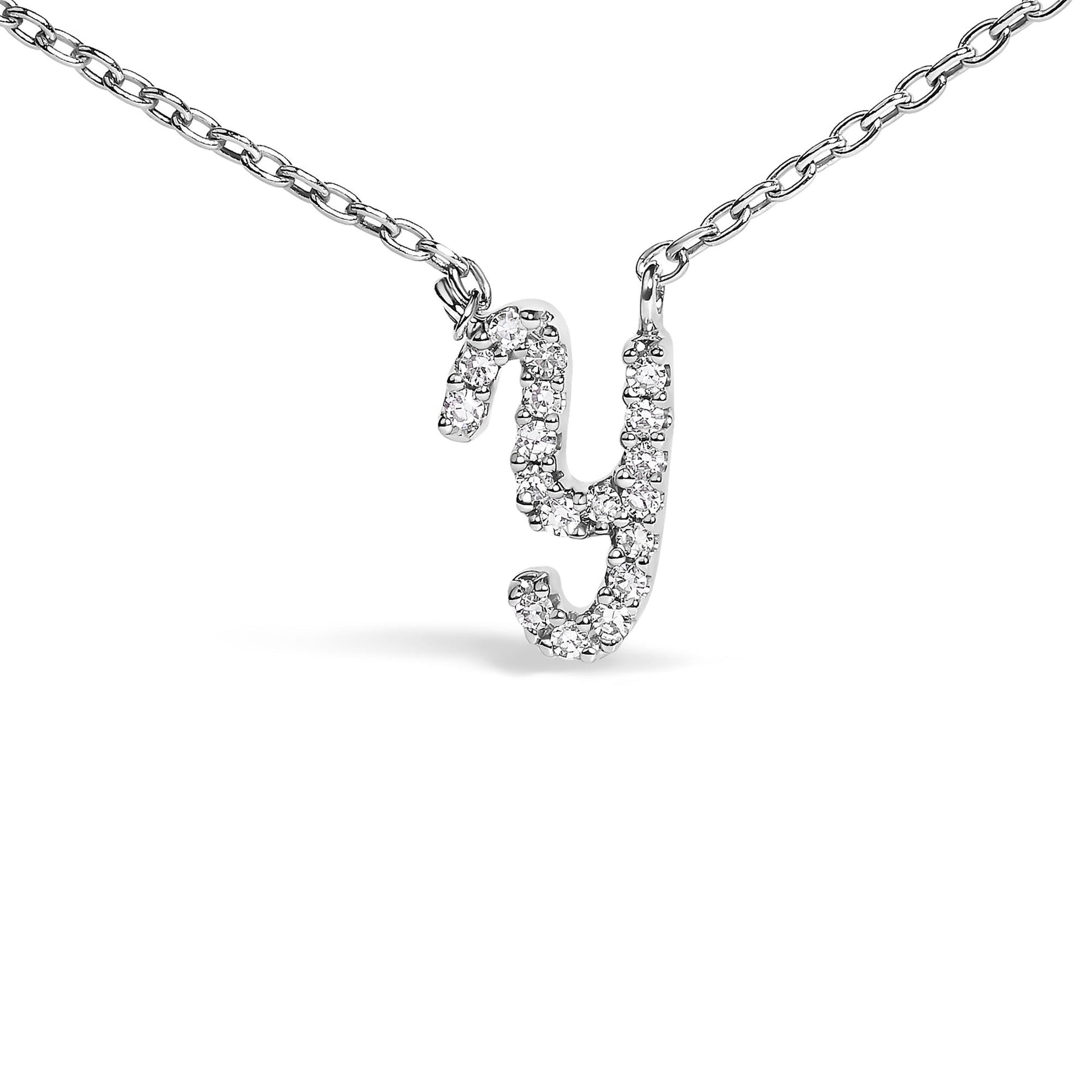 10K White Gold Diamond Accent  A-Z Initial Script Style Pendant Necklace