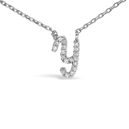 10K White Gold Diamond Accent  A-Z Initial Script Style Pendant Necklace