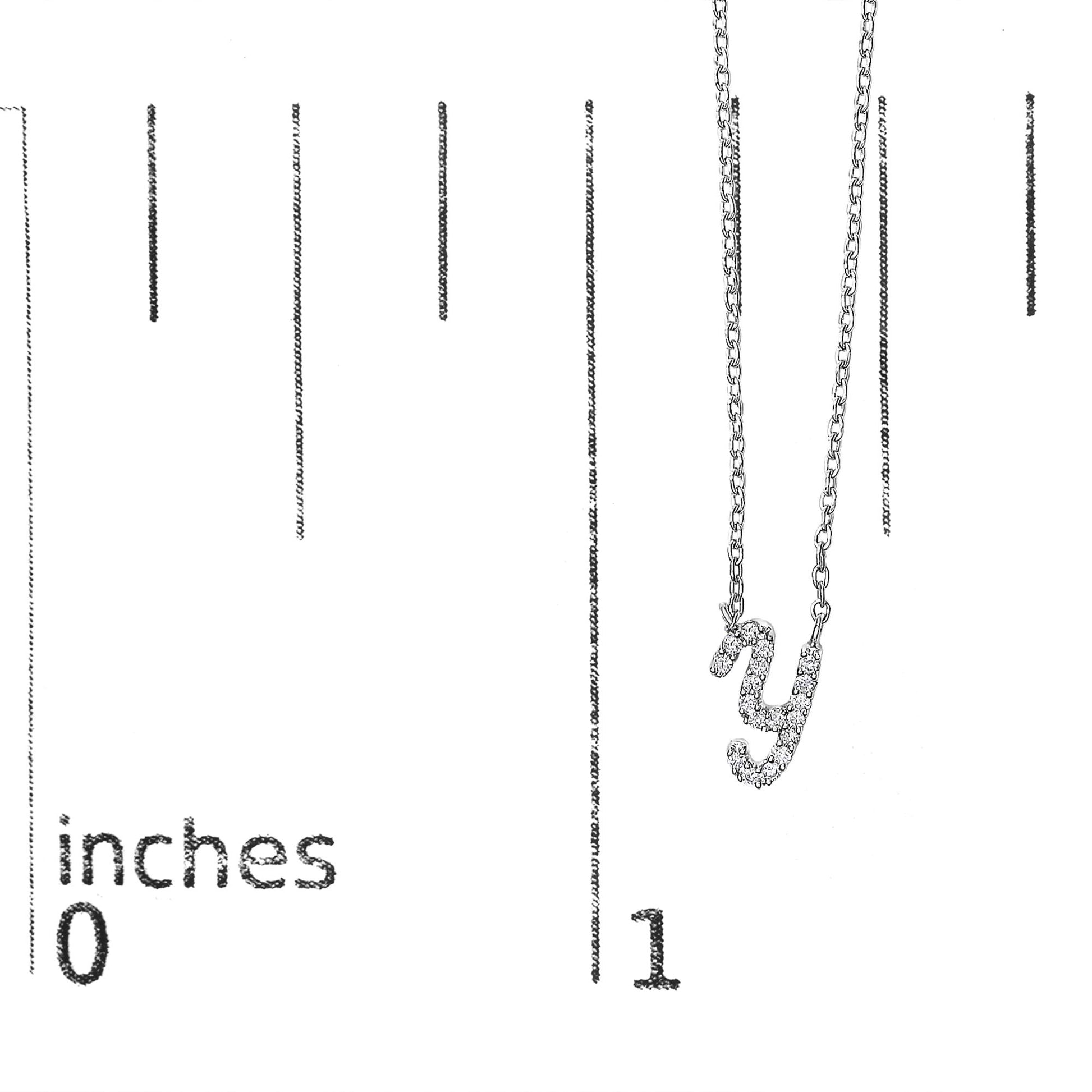 10K White Gold Diamond Accent  A-Z Initial Script Style Pendant Necklace
