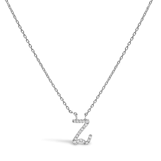 10K White Gold Diamond Accent  A-Z Initial Script Style Pendant Necklace