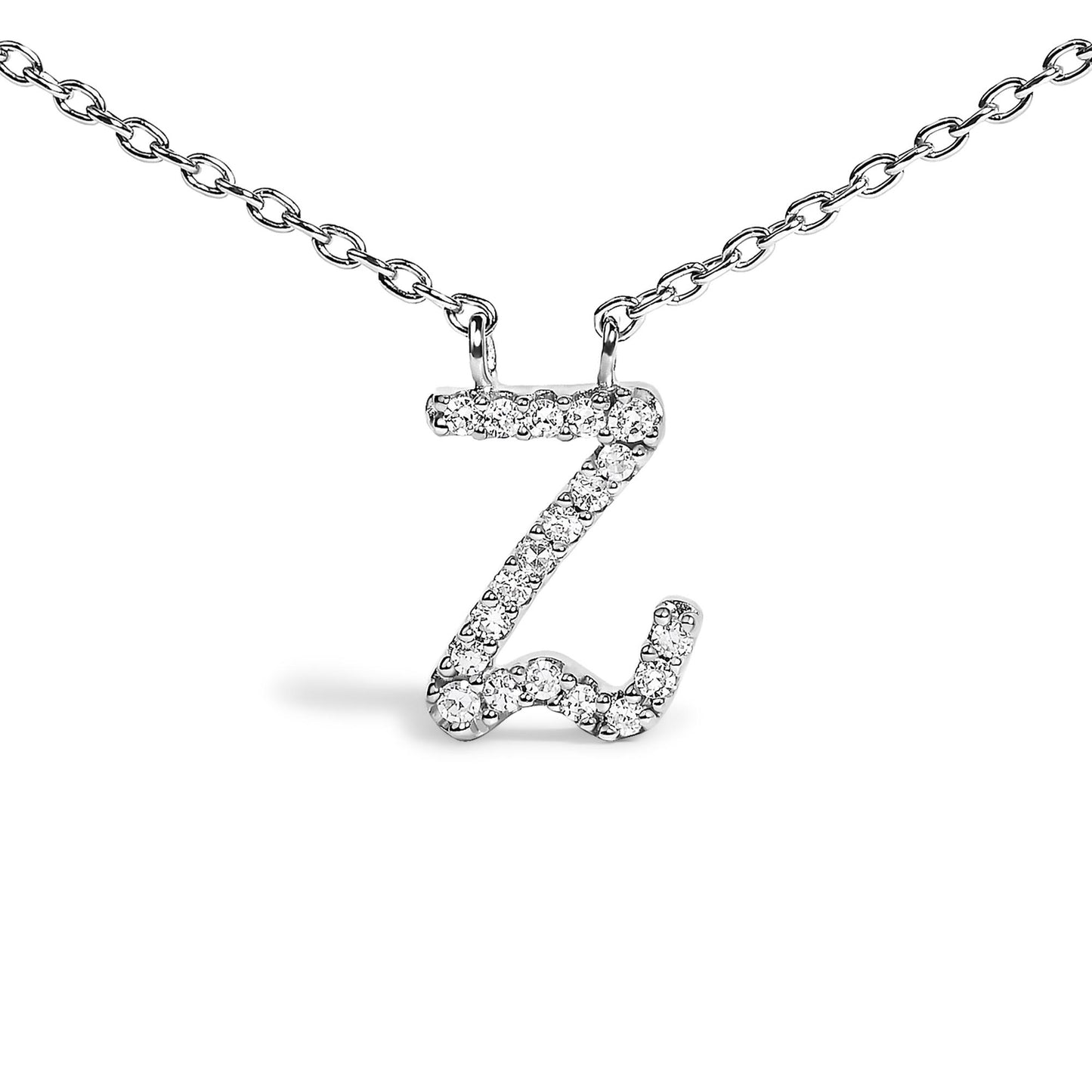 10K White Gold Diamond Accent  A-Z Initial Script Style Pendant Necklace