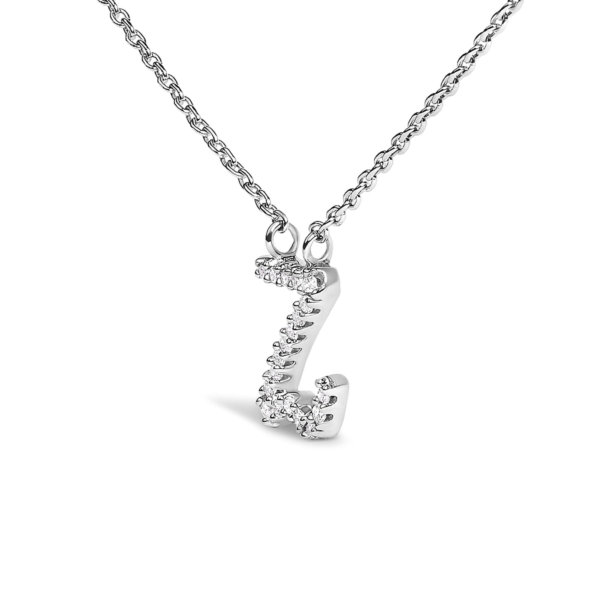 10K White Gold Diamond Accent  A-Z Initial Script Style Pendant Necklace