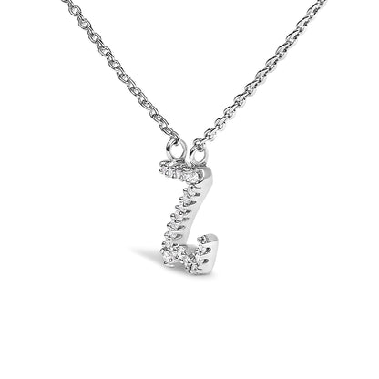 10K White Gold Diamond Accent  A-Z Initial Script Style Pendant Necklace