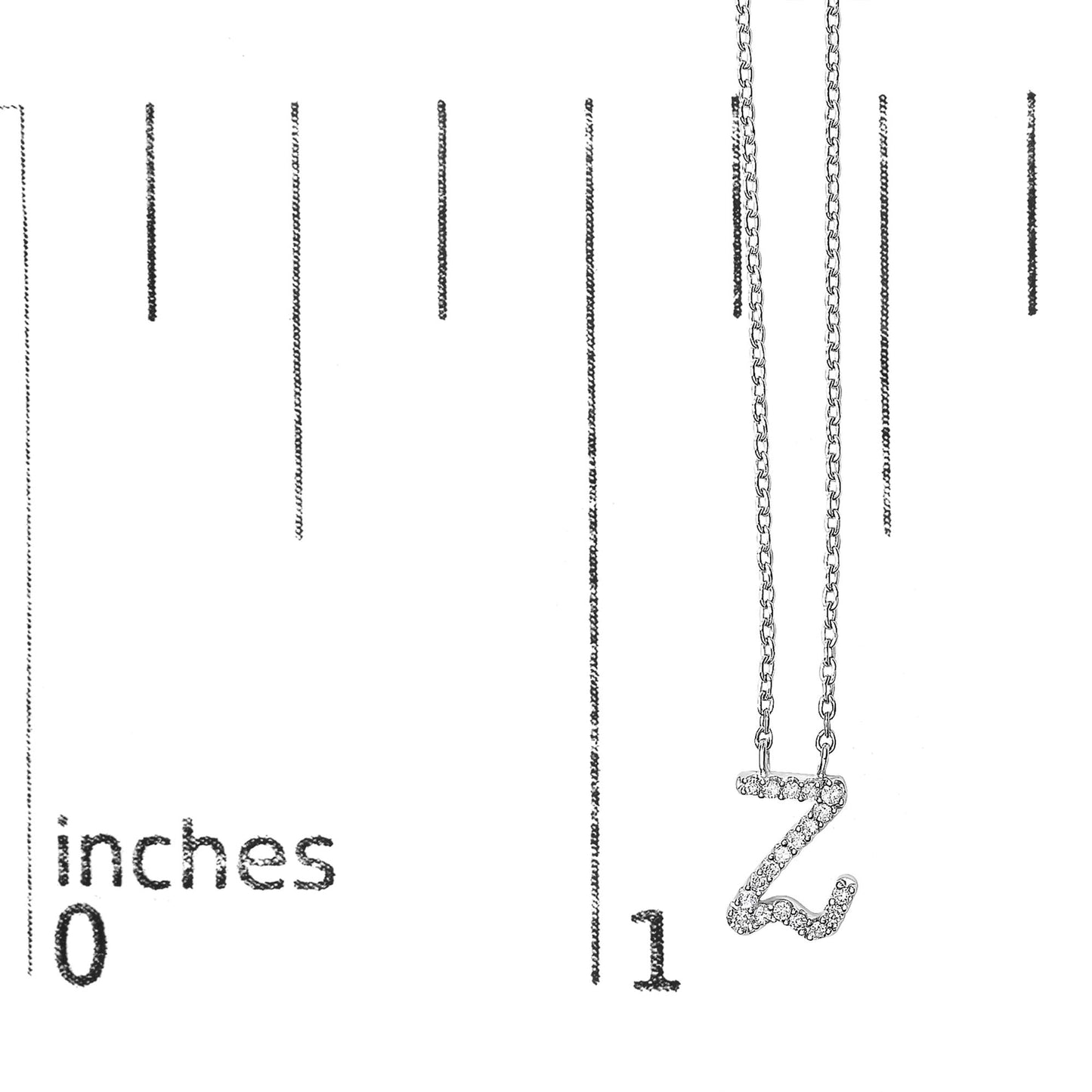 10K White Gold Diamond Accent  A-Z Initial Script Style Pendant Necklace