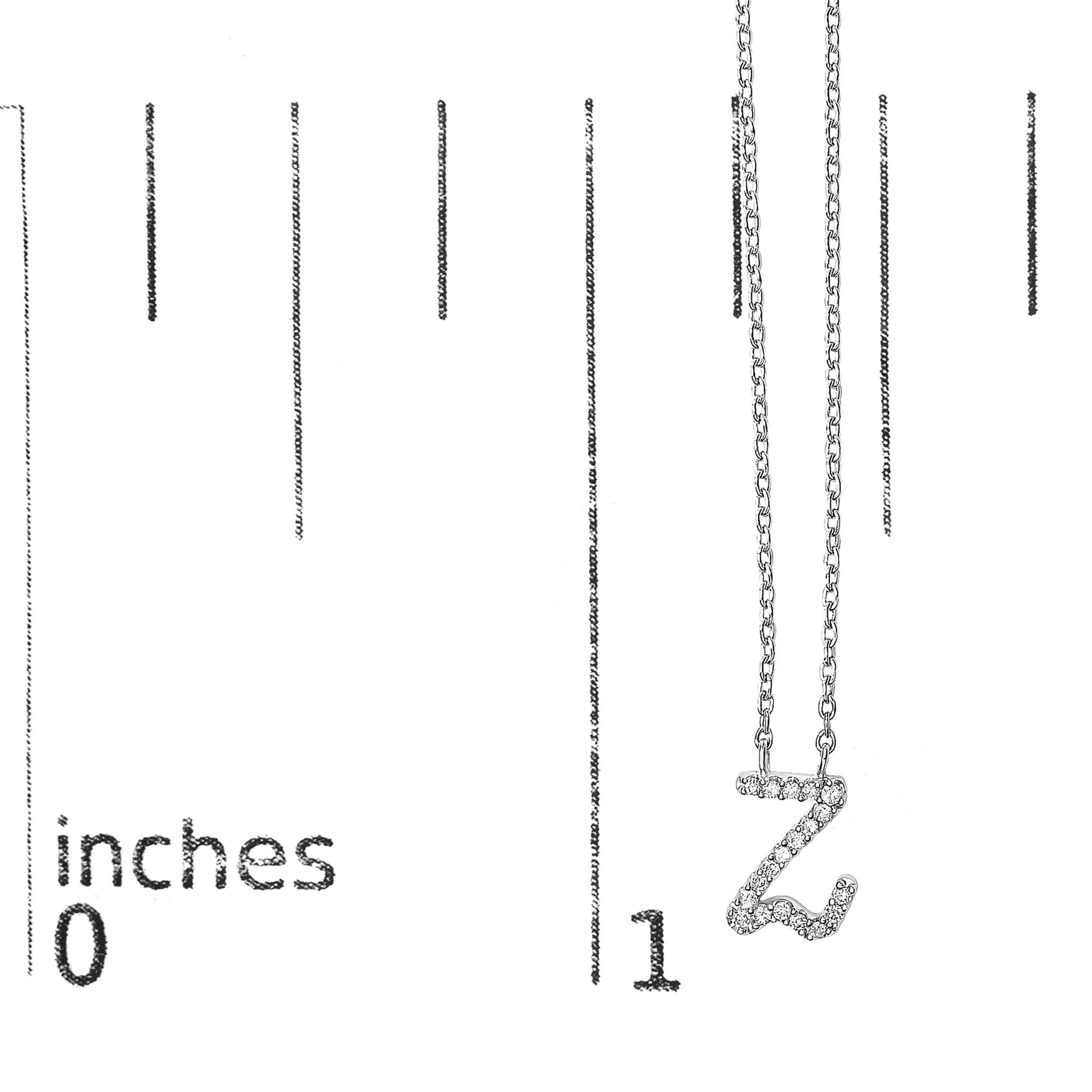 10K White Gold Diamond Accent  A-Z Initial Script Style Pendant Necklace