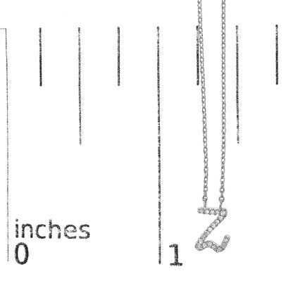 10K White Gold Diamond Accent  A-Z Initial Script Style Pendant Necklace
