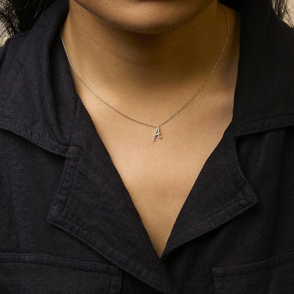 10K Yellow Gold Diamond Accent  A-Z Initial Script Style Pendant Necklace