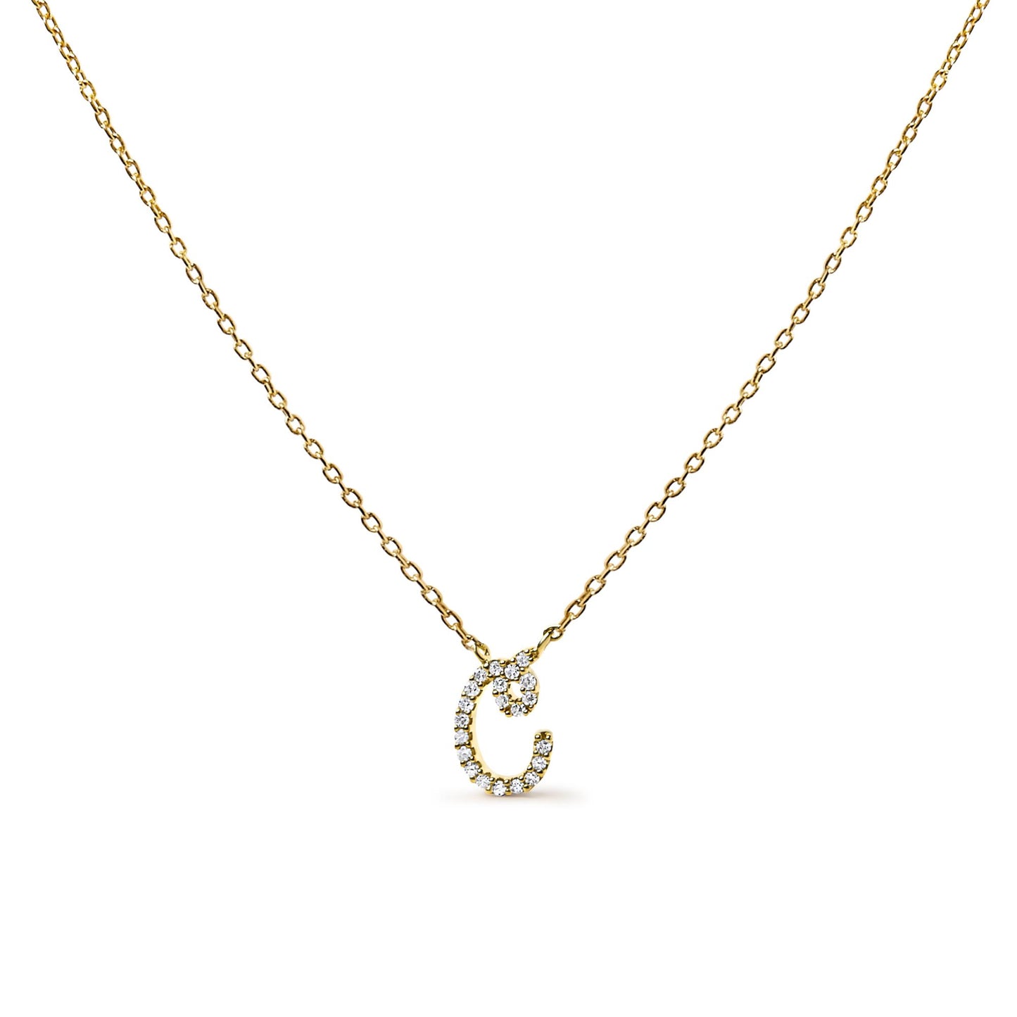 10K Yellow Gold Diamond Accent  A-Z Initial Script Style Pendant Necklace