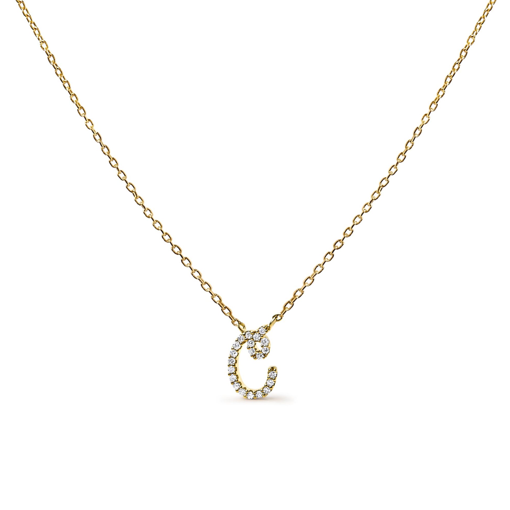 10K Yellow Gold Diamond Accent  A-Z Initial Script Style Pendant Necklace