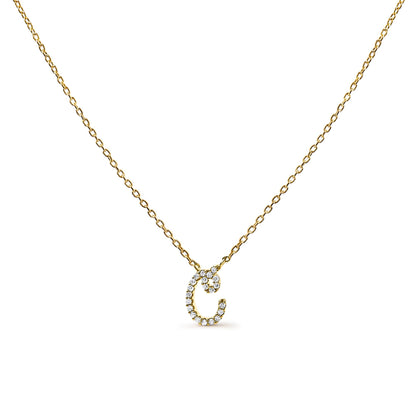 10K Yellow Gold Diamond Accent  A-Z Initial Script Style Pendant Necklace
