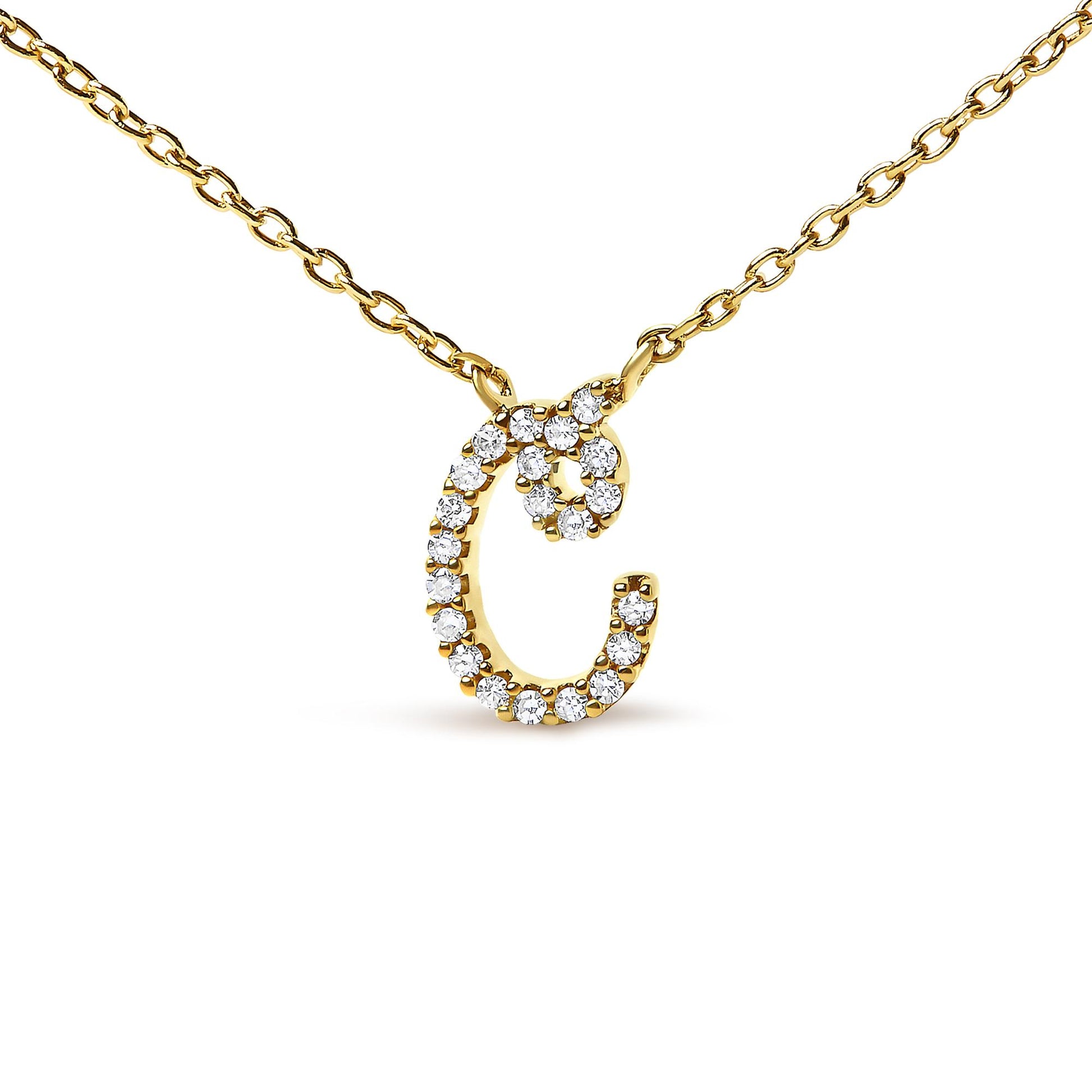 10K Yellow Gold Diamond Accent  A-Z Initial Script Style Pendant Necklace