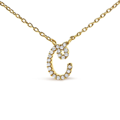 10K Yellow Gold Diamond Accent  A-Z Initial Script Style Pendant Necklace