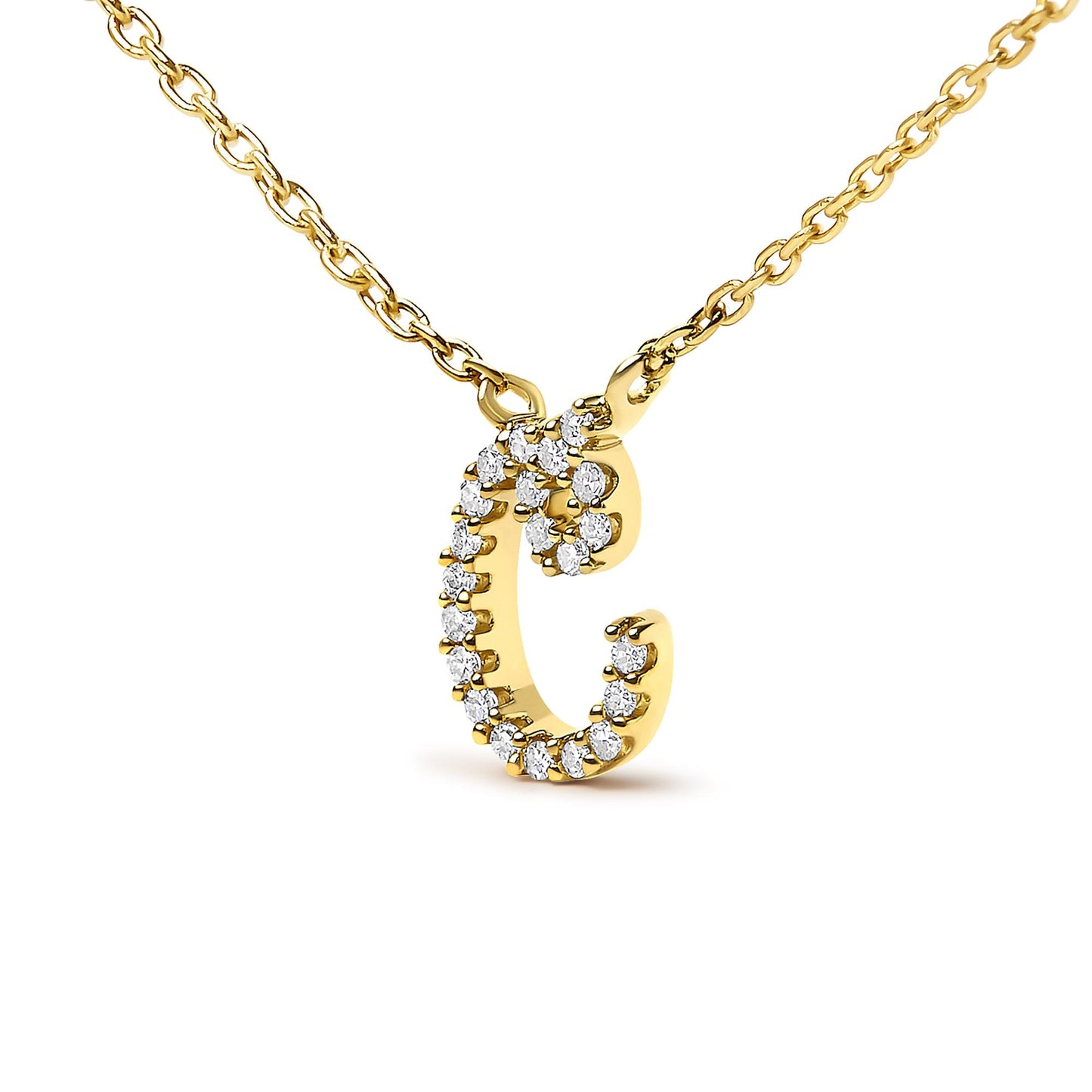 10K Yellow Gold Diamond Accent  A-Z Initial Script Style Pendant Necklace