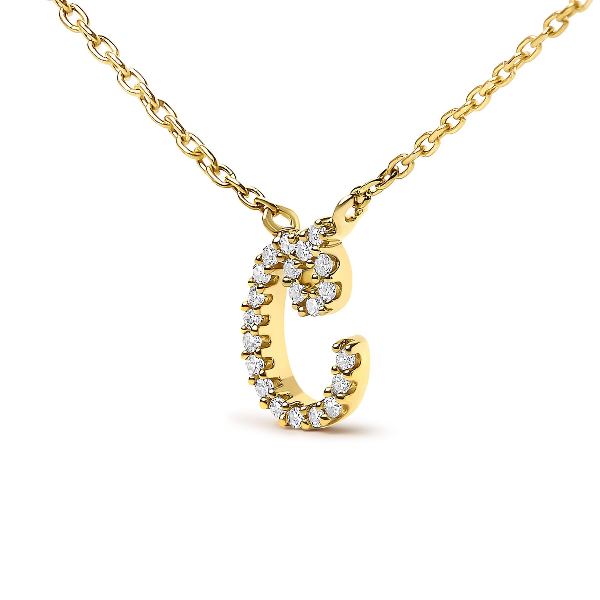 10K Yellow Gold Diamond Accent  A-Z Initial Script Style Pendant Necklace