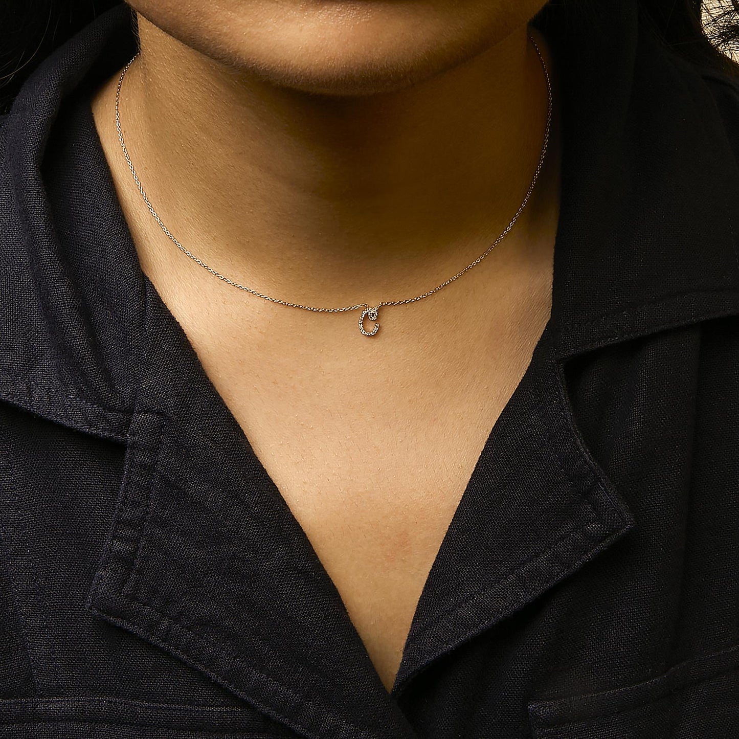 10K Yellow Gold Diamond Accent  A-Z Initial Script Style Pendant Necklace